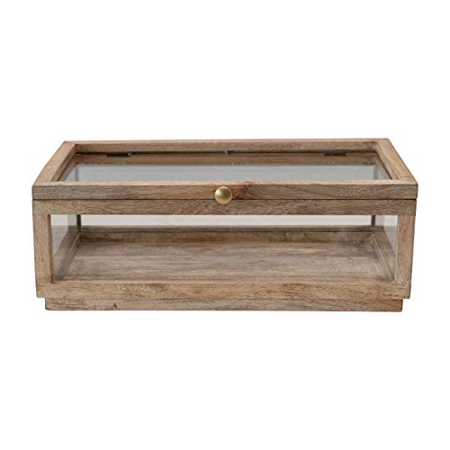 Creative Co-Op Mango Wood & Glass Display Lid Storage Box, Natural