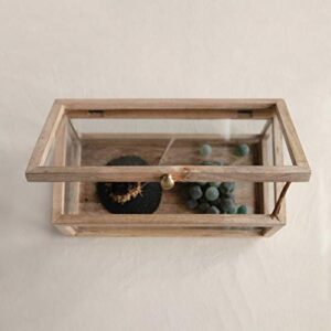 Creative Co-Op Mango Wood & Glass Display Lid Storage Box, Natural