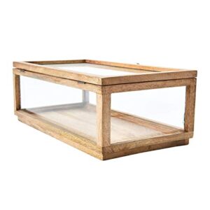 Creative Co-Op Mango Wood & Glass Display Lid Storage Box, Natural