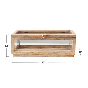 Creative Co-Op Mango Wood & Glass Display Lid Storage Box, Natural