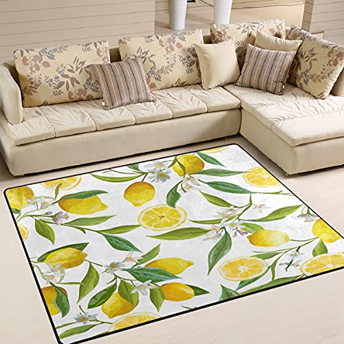 ALAZA Yellow Lemon Leaf Colored Non Slip Area Rug 5' x 7' for Living Dinning Room Bedroom Kitchen Hallway Office Modern Home Decorative
