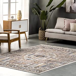 nuloom jocelyn global inspired medallion fringe area rug, 3′ x 5′, beige