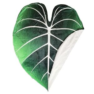 green philosophy co. giant leaf shaped blanket (philodendron gloriosum) large modern home decorative leaves design soft warm & cozy throw for living room couch sofa bed perfect for plant lovers