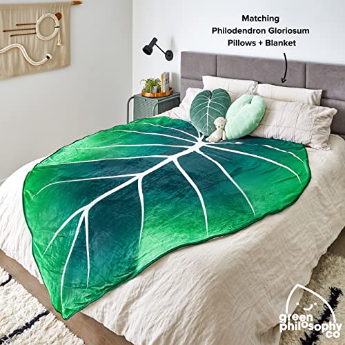 Green Philosophy Co. Giant Leaf Shaped Blanket (Philodendron Gloriosum) Large Modern Home Decorative Leaves Design Soft Warm & Cozy Throw for Living Room Couch Sofa Bed Perfect for Plant Lovers
