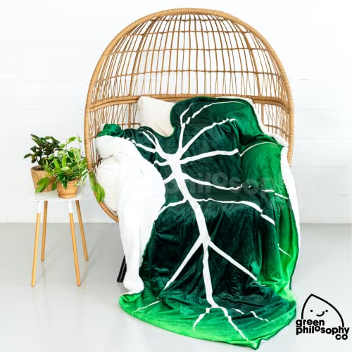 Green Philosophy Co. Giant Leaf Shaped Blanket (Philodendron Gloriosum) Large Modern Home Decorative Leaves Design Soft Warm & Cozy Throw for Living Room Couch Sofa Bed Perfect for Plant Lovers