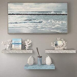 Sorbus Floating Shelf Set - Rustic Engineered Wood Coastal Beach Style Hanging Rectangle Wall Shelves for Home Décor, Trophy Display, Photo Frames, etc.(Blue/White, 3 Pack)