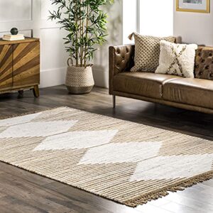 nuloom clea hand woven geometric flatweave tassel area rug, 8′ x 10′, natural