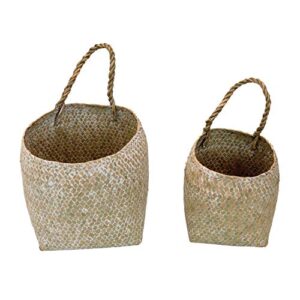 Creative Co-Op Hand-Woven Seagrass Wall Handles, Whitewashed, Set of 2 (Hangs or Sits) Basket, Natural, 2