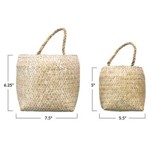 Creative Co-Op Hand-Woven Seagrass Wall Handles, Whitewashed, Set of 2 (Hangs or Sits) Basket, Natural, 2