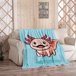 axolotl blanket,plush and warm home soft cozy portable fuzzy throw blankets for couch bed sofa,cute axolotl (ambystoma mexicanum) in front of a light blue,40″x50″