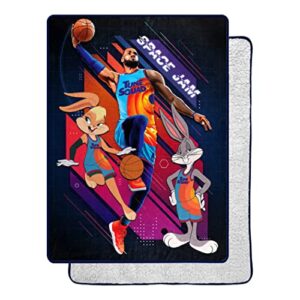 northwest space jam 2 jumpshot oversized silk touch sherpa throw blanket, 60″ x 80″