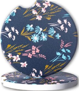 yeeper 2.56″ ceramic car coasters for cup holder – set of 2 pack, ceramic stone easy removal of auto cup holder coaster for women, blue flower floral car decor accessories