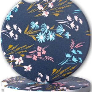 Yeeper 2.56" Ceramic Car Coasters for Cup Holder - Set of 2 Pack, Ceramic Stone Easy Removal of Auto Cup Holder Coaster for Women, Blue Flower Floral Car Decor Accessories
