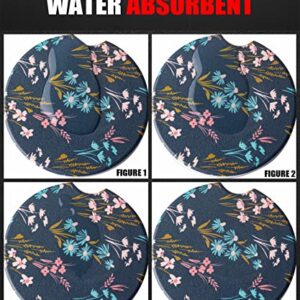 Yeeper 2.56" Ceramic Car Coasters for Cup Holder - Set of 2 Pack, Ceramic Stone Easy Removal of Auto Cup Holder Coaster for Women, Blue Flower Floral Car Decor Accessories