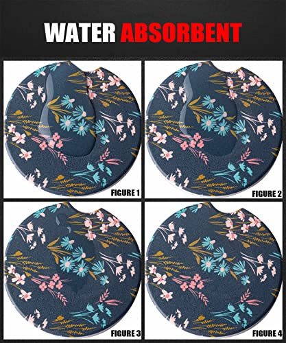 Yeeper 2.56" Ceramic Car Coasters for Cup Holder - Set of 2 Pack, Ceramic Stone Easy Removal of Auto Cup Holder Coaster for Women, Blue Flower Floral Car Decor Accessories