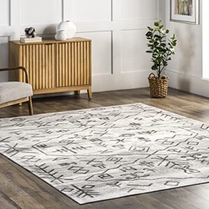 nuloom rhonda machine washable global inspired moroccan area rug, 3′ 3″ x 5′, grey