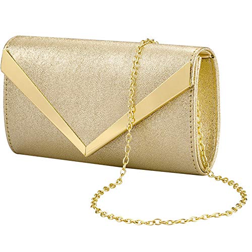 BENCOMOM Women's Gold Clutch,Gold Evening Clutch Purses For Women Evening Gold Clutch Bags Shoulder Crossbody Handbags Bridal Prom Wedding Party gold Purse