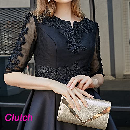 BENCOMOM Women's Gold Clutch,Gold Evening Clutch Purses For Women Evening Gold Clutch Bags Shoulder Crossbody Handbags Bridal Prom Wedding Party gold Purse