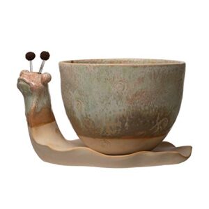 creative co-op stoneware snail planter, reactive glaze, (each one will vary), set of 2 pieces