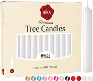eika premium christmas tree candles – set of 20 traditional christmas wax candles for pyramids, carousels & chimes – made in europe – solid colored – white