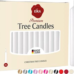 Eika Premium Christmas Tree Candles - Set of 20 Traditional Christmas Wax Candles for Pyramids, Carousels & Chimes - Made in Europe - Solid Colored - White