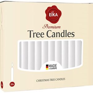 Eika Premium Christmas Tree Candles - Set of 20 Traditional Christmas Wax Candles for Pyramids, Carousels & Chimes - Made in Europe - Solid Colored - White