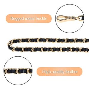 Glamorstar Gold Purse Chain Straps Woven Leather Crossbody Replacement Straps for Handbag Wallets Clutch Bags Black 100cm/39in