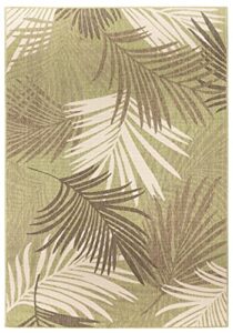 gad great american distributors yarpeq premium tropical palm tree leaves 5×8 indoor outdoor area rug, green/cream, stain fade resistant rug for patio, porch, lanai, pool,kitchen bedroom