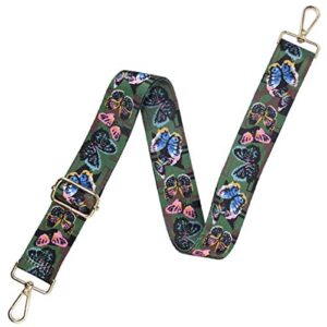 Duwi Wide Handbag&Purse Strap Jacquard Woven Guitar Style Multicolor Replacement Strap Canvas Adjustable Crossbody Bag Strap (no，green，butterfly)