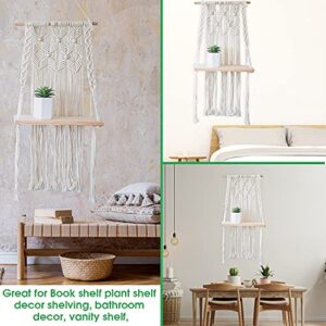 Macrame Shelf - Cute Macrame Hanging Shelf - 1 Tier Macrame Shelf Hanging Ideal for Bohemian Wall Decor to Display Plants, Artwork Pictures Books and Home Decor Items