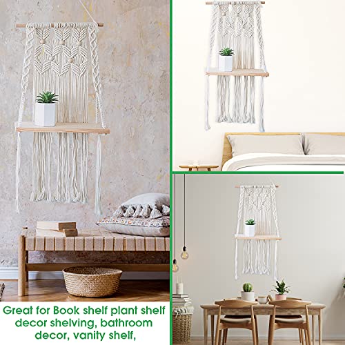 Macrame Shelf - Cute Macrame Hanging Shelf - 1 Tier Macrame Shelf Hanging Ideal for Bohemian Wall Decor to Display Plants, Artwork Pictures Books and Home Decor Items