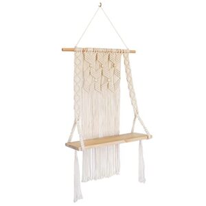 Macrame Shelf - Cute Macrame Hanging Shelf - 1 Tier Macrame Shelf Hanging Ideal for Bohemian Wall Decor to Display Plants, Artwork Pictures Books and Home Decor Items