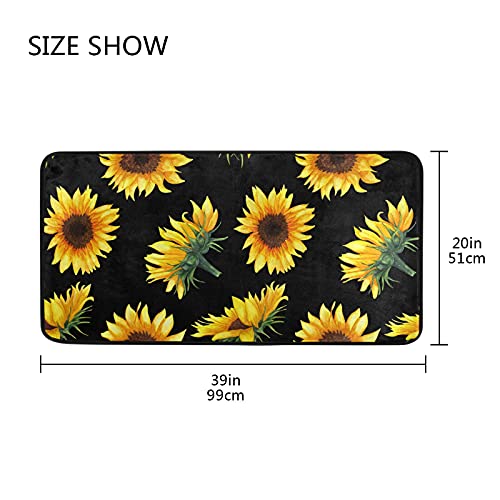 Sunflower Kitchen Rug, Carpet for Bedroom 39" x 20", Standing mat- Black, Running Carpet, Suitable for Outdoor, Washable, Bathroom, Living Room