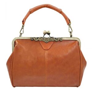 women wedding vintage evening handbag – top handle kiss lock purse(light brown)