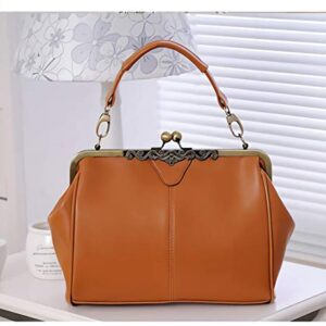 Women Wedding Vintage Evening Handbag - Top Handle Kiss Lock Purse(Light Brown)