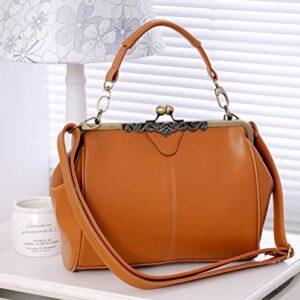 Women Wedding Vintage Evening Handbag - Top Handle Kiss Lock Purse(Light Brown)