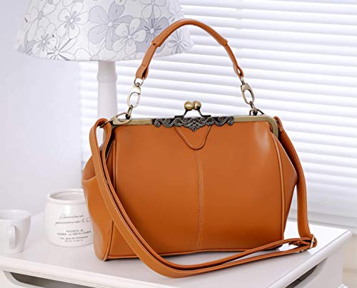 Women Wedding Vintage Evening Handbag - Top Handle Kiss Lock Purse(Light Brown)