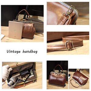 Women Wedding Vintage Evening Handbag - Top Handle Kiss Lock Purse(Light Brown)