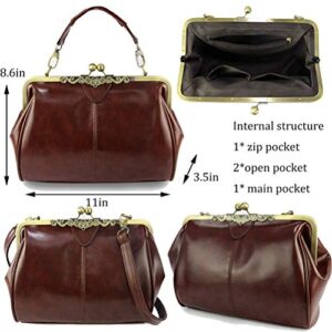 Women Wedding Vintage Evening Handbag - Top Handle Kiss Lock Purse(Light Brown)