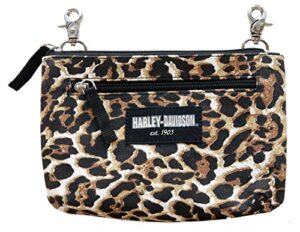 harley-davidson women’s leopard print cotton canvas hip bag w/strap – brown