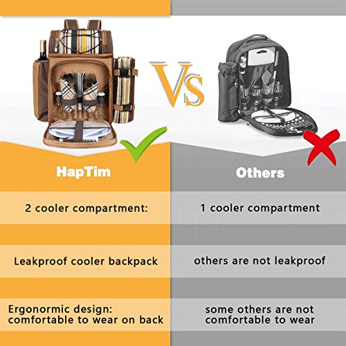 Hap Tim Picnic Basket Backpack for 2 Person with 2 Insulated Cooler Compartment, Wine Holder, Fleece Blanket, Cutlery Set,Perfect for Beach, Day Travel, Hiking, Camping, BBQs, Family or Wedding Gifts