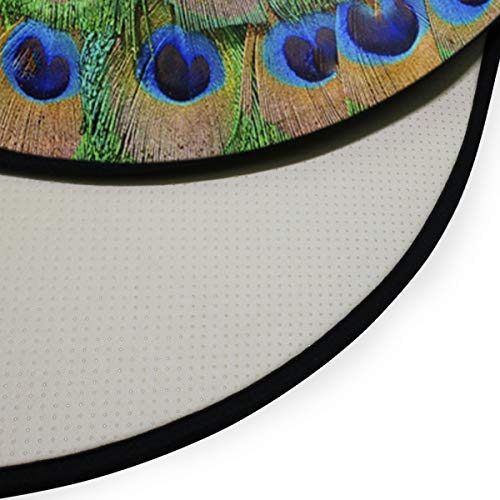 Ollabaky Classical Peacock Feathers Area Rug Floor Mats Absorbent Non-Slip Soft Round Carpet for Living Dining Room Rug Bedroom Sofa Home Decor, 3 Feet Diameter