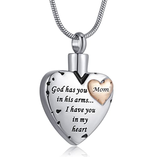 RIMZVIUX Heart Urn Necklace for Ashes Women Cremation Jewelry for Ashes Cremation Necklace In Memory of Mom Waterproof (Mom)