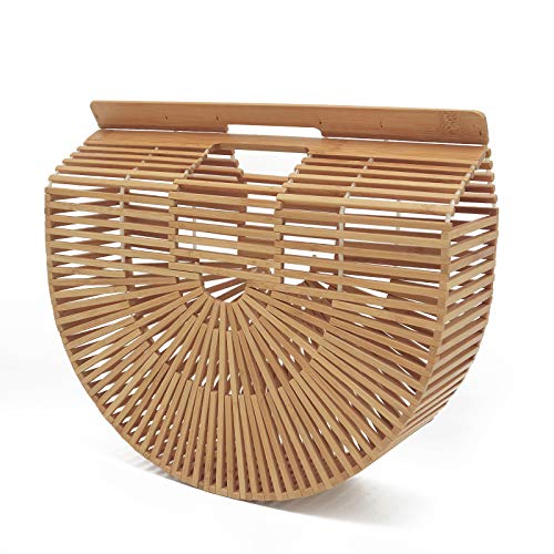 TOPSMU Wooden Purse Bamboo Handbag Bags For Women With Insert Handmade Tote Bag Natural Small