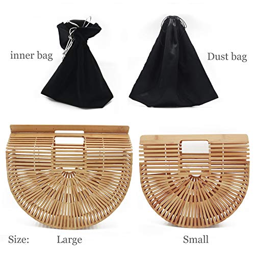 TOPSMU Wooden Purse Bamboo Handbag Bags For Women With Insert Handmade Tote Bag Natural Small