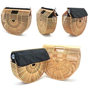 TOPSMU Wooden Purse Bamboo Handbag Bags For Women With Insert Handmade Tote Bag Natural Small