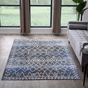 edenbrook area rugs for living room -gray and blue rug for bedroom-low pile perfect for high traffic areas, 5×8