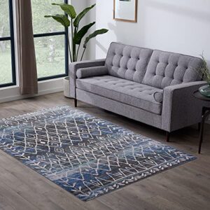 Edenbrook Area Rugs for Living Room -Gray and Blue Rug for Bedroom-Low Pile Perfect for High Traffic Areas, 5x8