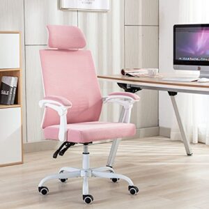 Qulomvs Mesh Ergonomic Office Chair with Headrest and Backrest 90-135 Adjustable Computer Executive Desk Chair with Wheels 360 Swivel Task Chair(Pink)