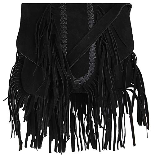 AryanExports Women Hippie Fringe Bags Fashion Bohemian Black Tassel Cross Body Bag Vintage Boho Bags